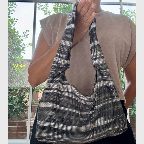 KARA Rhinestone striped shoulder hobo bag - Picture 6 of 11